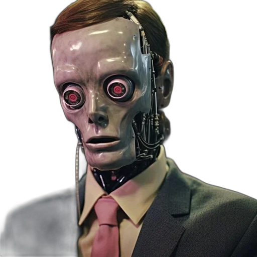 robot, mask, face, staff, concept art, cyberpunk, 3d render, photorealistic transparent PNG cut-out
