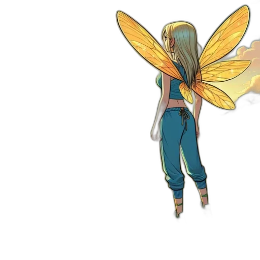 concept art, pixel art, fantasy art, anime, golden, woman, fairy, wings transparent PNG cut-out
