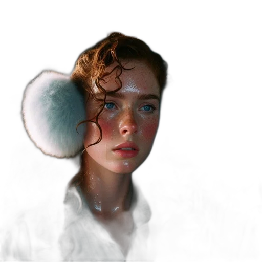 hat, face, umbrella, hair, photorealistic, concept art, oil painting, 3d render transparent PNG cut-out