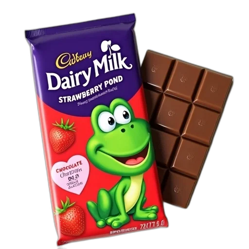 food, chocolate, bar, green, frog, character, front, surrounded transparent PNG cut-out