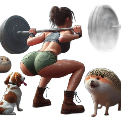 concept art, photorealistic, 3d render, gym, setting, woman, performs, squat transparent PNG cut-out