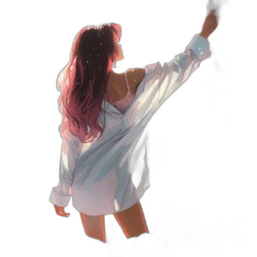 dress, staff, hair, jacket, watercolor, concept art, photorealistic, fantasy art transparent PNG cut-out