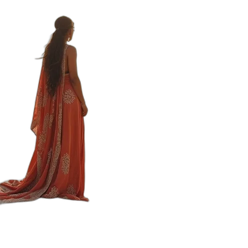 dress, hair, jewelry, staff, 3d render, concept art, photorealistic, red transparent PNG cut-out