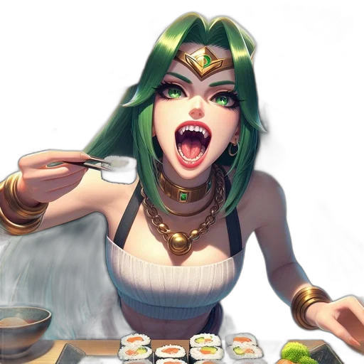food, fantasy art, concept art, 3d render, anime, green, animated, character transparent PNG cut-out