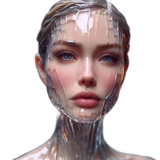 face, robot, hair, jewelry, photorealistic, 3d render, cyberpunk, concept art transparent PNG cut-out