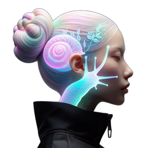 face, mask, robot, hair, cyberpunk, concept art, fantasy art, 3d render transparent PNG cut-out