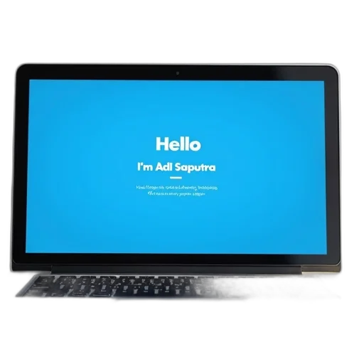 staff, laptop, screen, displaying, website, blue, background, text transparent PNG cut-out