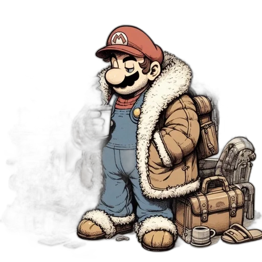 jacket, hat, concept art, pixel art, watercolor, cartoon, snow, earth tones transparent PNG cut-out