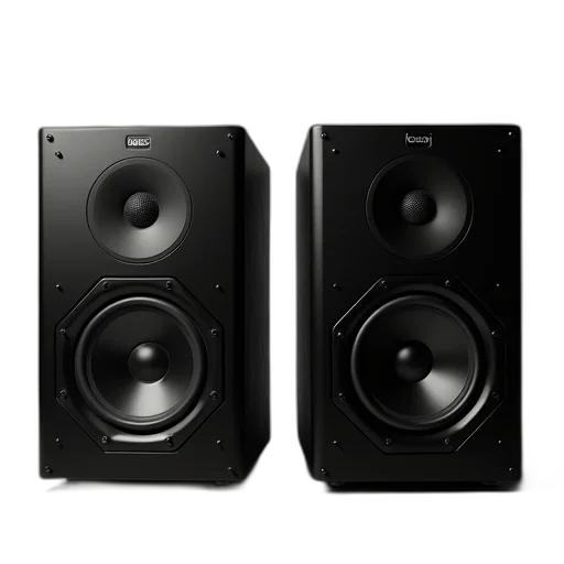 pair, black, rectangular, professional-grade, speakers, sleek, design, logo transparent PNG cut-out