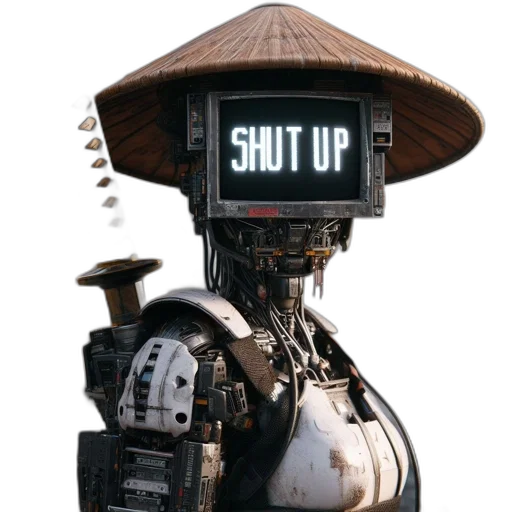 robot, staff, hat, face, concept art, 3d render, cyberpunk, pixel art transparent PNG cut-out