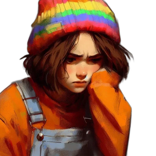 hat, face, jacket, oil painting, pixel art, concept art, photorealistic, colorful transparent PNG cut-out