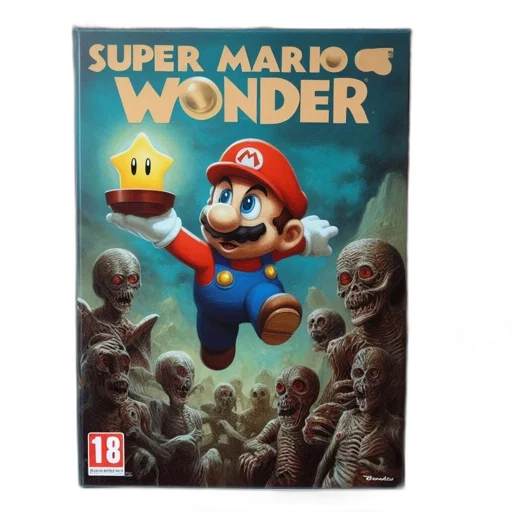 concept art, 3d render, box, art, shows, mario, atop, pedestal transparent PNG cut-out