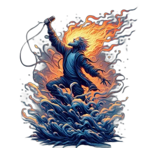 jacket, staff, dragon, comic book art, concept art, pixel art, fantasy art, fire transparent PNG cut-out
