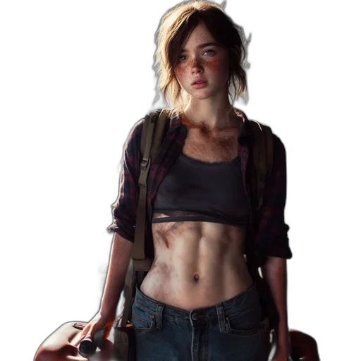 concept art, photorealistic, pixel art, cyberpunk, rough-looking, young, woman, stands transparent PNG cut-out