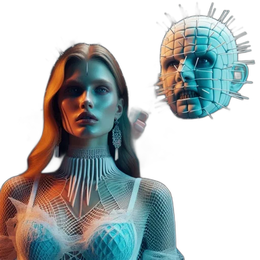 robot, mask, face, jewelry, concept art, 3d render, cyberpunk, vaporwave transparent PNG cut-out
