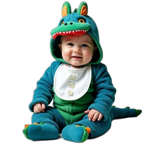 dragon, creature, animal, hat, toddler, sitting, floor, wearing transparent PNG cut-out