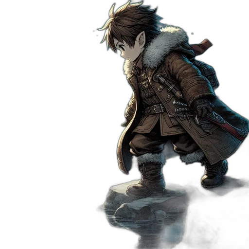 jacket, sword, weapon, concept art, fantasy art, pixel art, comic book art, dark transparent PNG cut-out