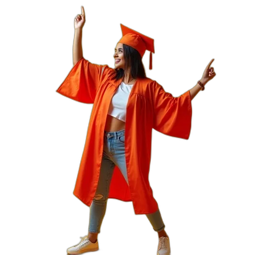 jacket, staff, 3d render, concept art, orange, yellow, graduation, photo transparent PNG cut-out