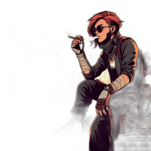 jacket, concept art, cyberpunk, comic book art, fantasy art, fire, golden, red transparent PNG cut-out
