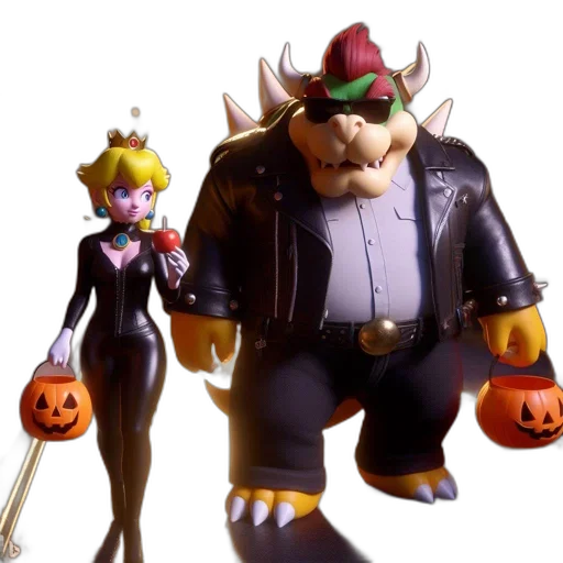 crown, concept art, 3d render, two, costumed, characters, stand, amid transparent PNG cut-out