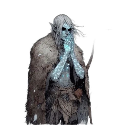 creature, mask, jacket, staff, concept art, fantasy art, comic book art, watercolor transparent PNG cut-out