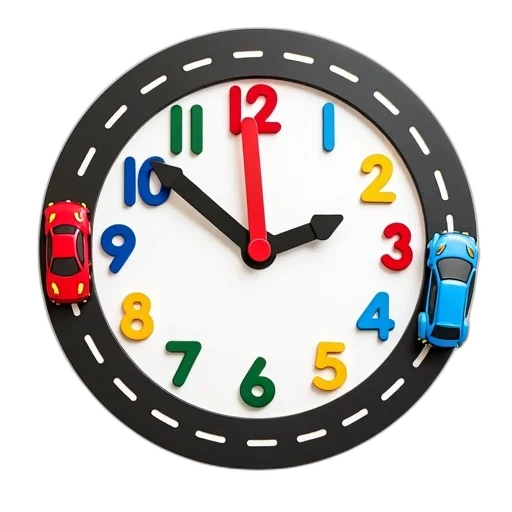 car, 3d render, colorful, children, clock, road, design, face transparent PNG cut-out