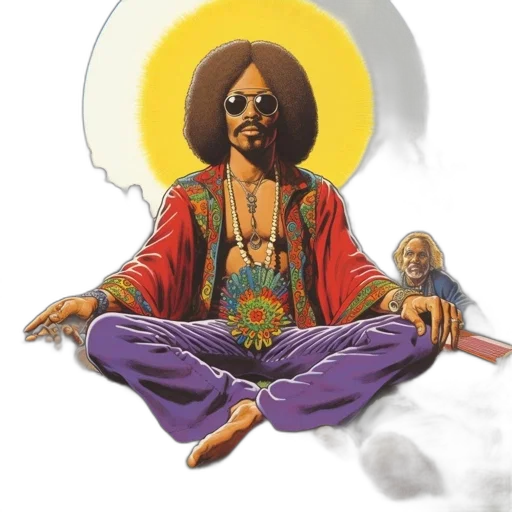 concept art, cartoon, comic book art, man, colorful, robe, large, afro transparent PNG cut-out
