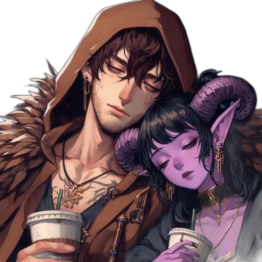 fantasy art, concept art, comic book art, cyberpunk, dark, two, characters, one transparent PNG cut-out