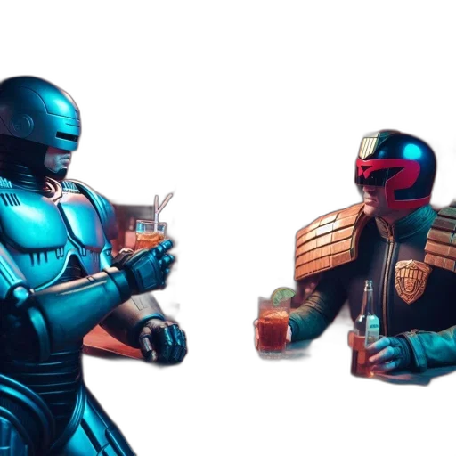 robot, concept art, 3d render, comic book art, pixel art, outer space, blue, colorful transparent PNG cut-out