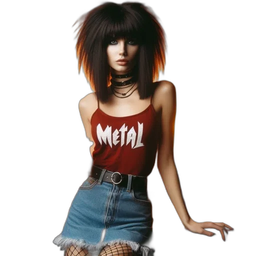 hair, dress, concept art, fantasy art, photorealistic, cartoon, woman, 80s-style transparent PNG cut-out