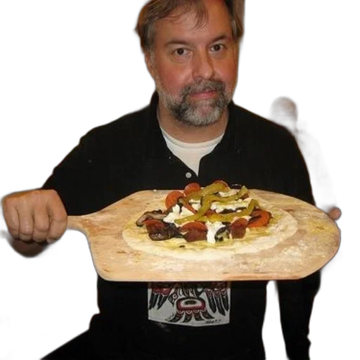 food, staff, jacket, weapon, man, kitchen, holds, pizza transparent PNG cut-out