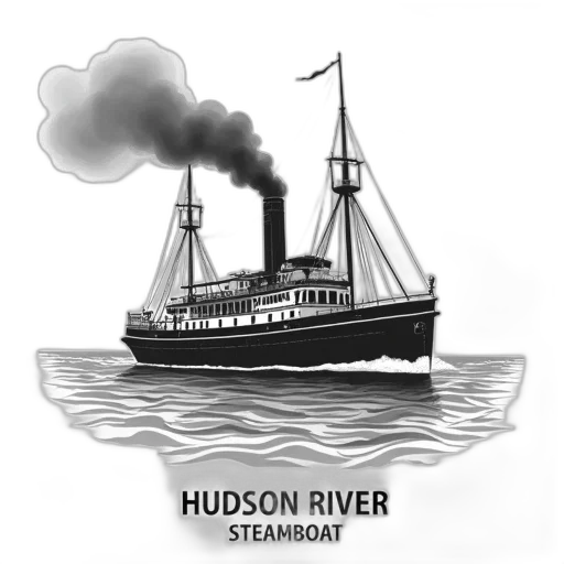 concept art, pixel art, photorealistic, cartoon, black, white, illustration, steamboat transparent PNG cut-out