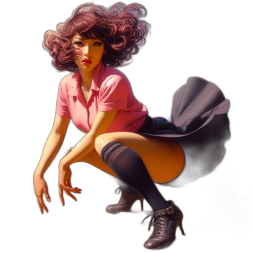 dress, shoes, hair, concept art, fantasy art, comic book art, photorealistic, neon transparent PNG cut-out