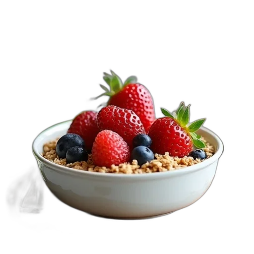 food, crown, jewelry, 3d render, photorealistic, breakfast, bowl, granola transparent PNG cut-out
