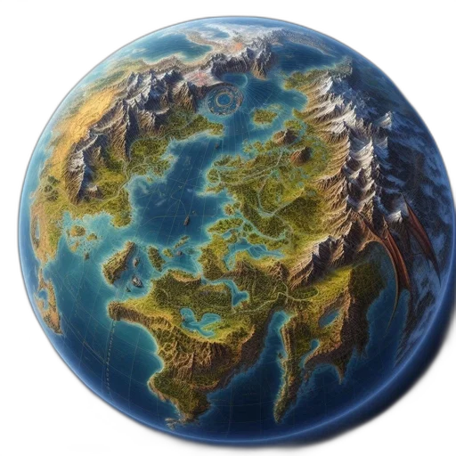 3d render, photorealistic, fantasy art, elaborate, fantasy, world, map, illustrated transparent PNG cut-out