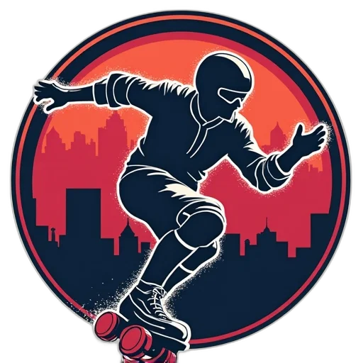 staff, concept art, comic book art, cartoon, pixel art, roller, derby, logo transparent PNG cut-out