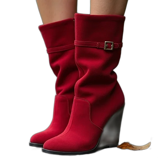 shoes, 3d render, photorealistic, red, tory, park, wedged, booties transparent PNG cut-out