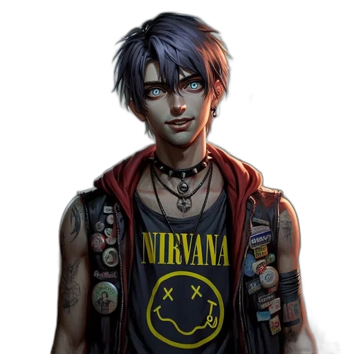 concept art, fantasy art, cyberpunk, comic book art, dark, young, man, hair transparent PNG cut-out