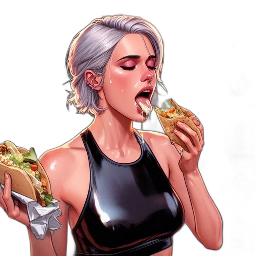 food, comic book art, concept art, cyberpunk, cartoon, neon lights, urban, setting transparent PNG cut-out