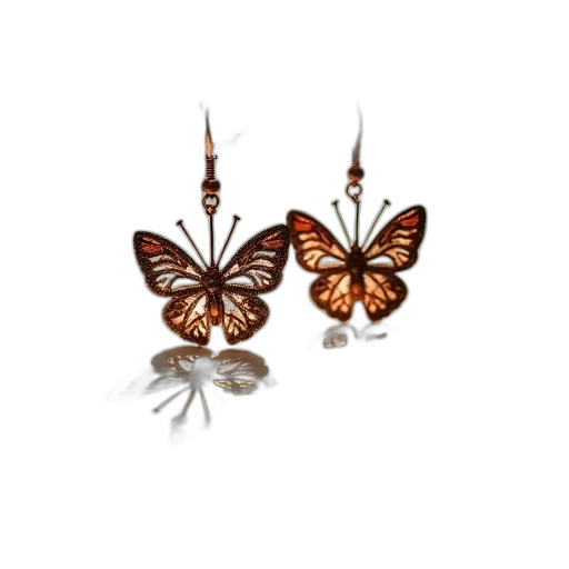 jewelry, pair, copper-colored, earrings, intricate, designs, resembling, butterflies transparent PNG cut-out