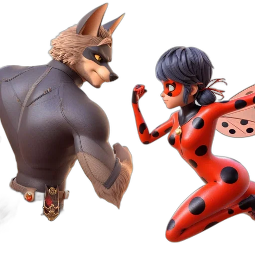 concept art, 3d render, red, two, contrasting, characters, anthropomorphic, wolf transparent PNG cut-out