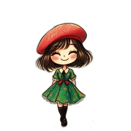 hat, dress, staff, flower, pixel art, watercolor, cartoon, anime transparent PNG cut-out