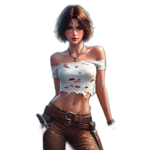 weapon, jacket, concept art, fantasy art, comic book art, photorealistic, earth tones, artwork transparent PNG cut-out