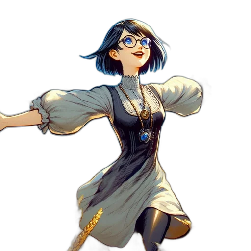 dress, staff, concept art, fantasy art, pixel art, anime, blue, monochrome transparent PNG cut-out