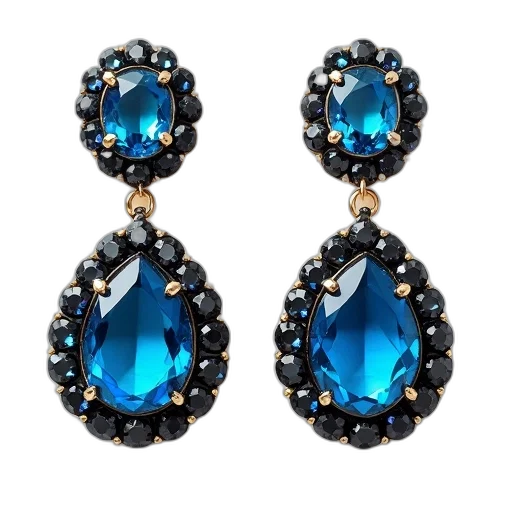 jewelry, blue, pair, earrings, black, color, scheme, featuring transparent PNG cut-out