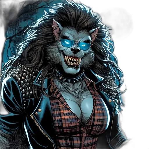 comic book art, fantasy art, concept art, watercolor, blue, werewolf, character, fierce transparent PNG cut-out