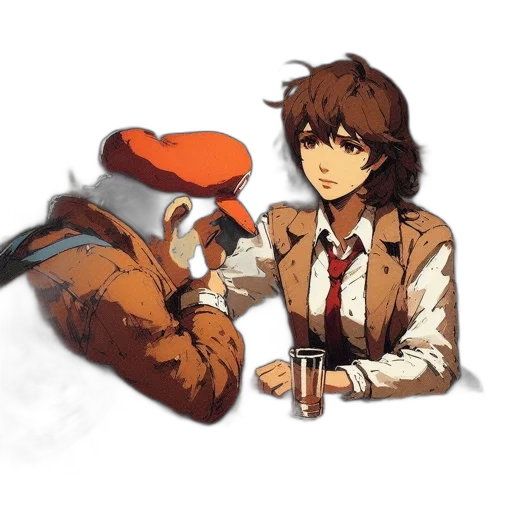 jacket, hat, robot, weapon, concept art, pixel art, watercolor, anime transparent PNG cut-out