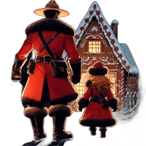 concept art, snow, city street, red, wintry, landscape, man, coat transparent PNG cut-out