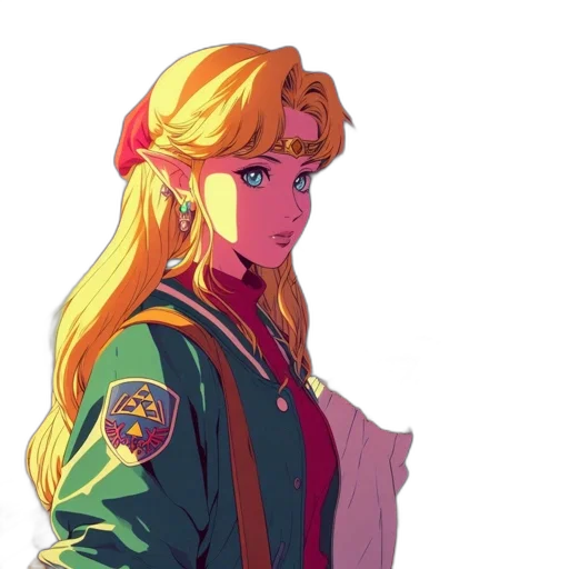 jacket, face, crown, weapon, vaporwave, pixel art, concept art, anime transparent PNG cut-out