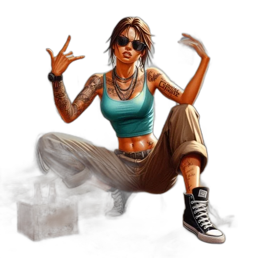 concept art, fantasy art, cyberpunk, photorealistic, woman, sits, pavement, wearing transparent PNG cut-out